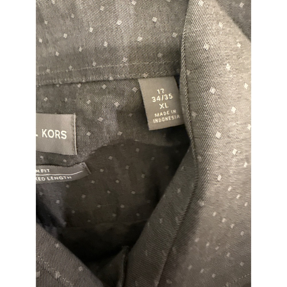 Michael Kors Mens XL Slim Fit Untucked Length Gray Diamond Button Down Shirt - Picture 5 of 5